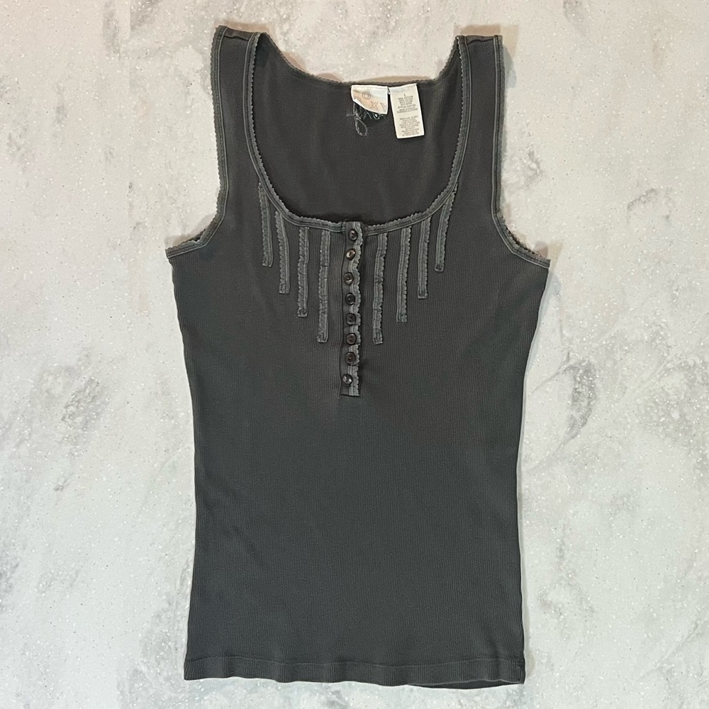 Roxy Ribbed Button Front Tank Top Size Large